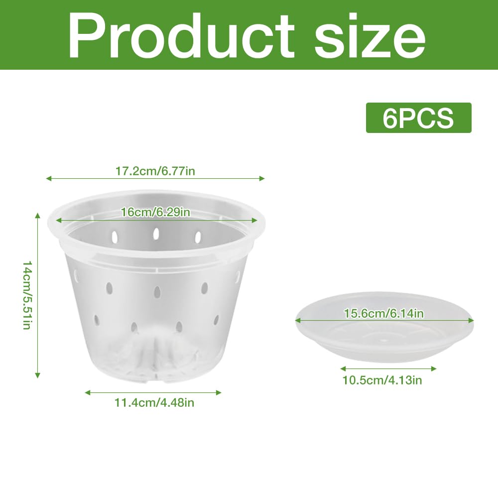 HIULLEN Clear Orchid Pot, 5 Pcs 16cm Plastic Plant Pots with Drainage Hole and Tray, Seed Seedling Pots, House Plant Pots - Image 2