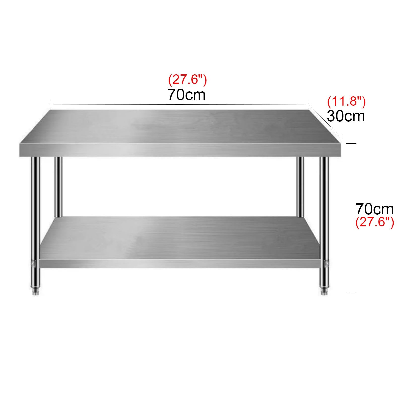 Stół warsztatowy ze stali nierdzewnej 70 cm – regulowany metalowy stół kuchenny, blat komercyjny, otwarty stojak do przechowywania naczyń, idealny do użytku domowego i restauracyjnego