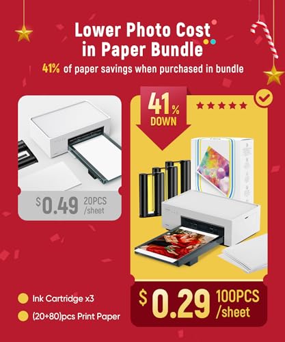 Liene M100 4x6'' Photo Printer, Phone Printer 100 Sheets & 3 Cartridges, Full-Color Photo, Portable Instant Photo Printer for iPhone Android, Thermal Dye Sublimation, Wi-Fi Picture Printer 100 Papers