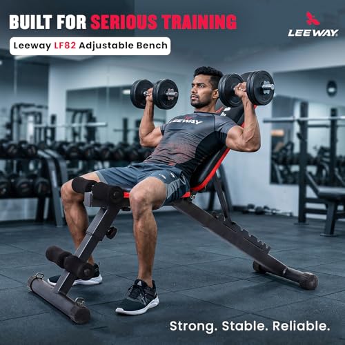 Image of Leeway LF82 Bench Press for Home Gym Setup| Multipurpose Adjustable Gym Bench | 8-Level Incline Decline Flat Table | Foldable Workout Chair Equipment for Exercise (Black, Bench LF82, 1)
