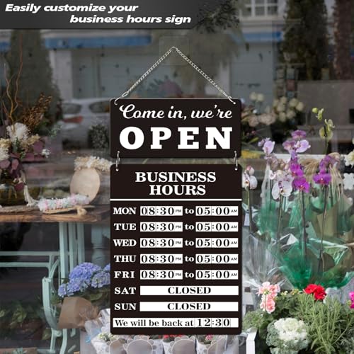 Magnetic Changeable Business Hours Sign with Double Sided Open Closed Signs, Metal Hours of Operation Signs, Store Hours Sign for Glass Door or Window(BLACK)