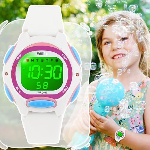 edillas kids watches digital girls boys 7 colors waterproof wristwatches for child sport outdoor multifunctional with stopwatchalarm watch ages 4-12