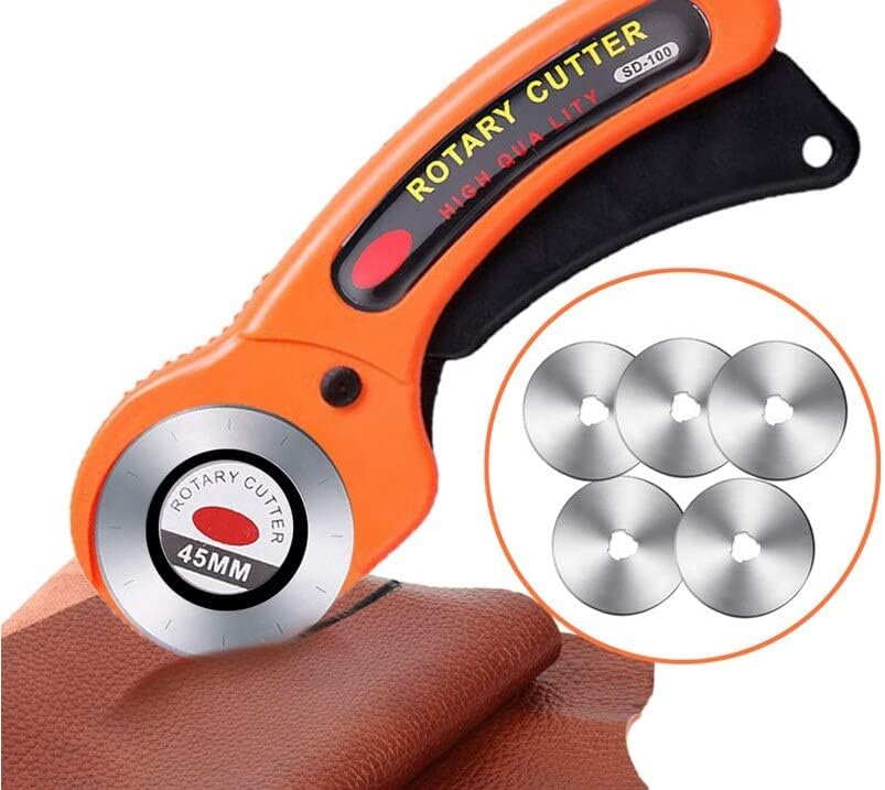50pcs Patchwork Hob 45mm Rotary Cutter Leather Cutting Tool Craft Fabric Circular Blade Knife DIY Patchwork Sewing Quilting - (Color: Cutter with 5 blades)