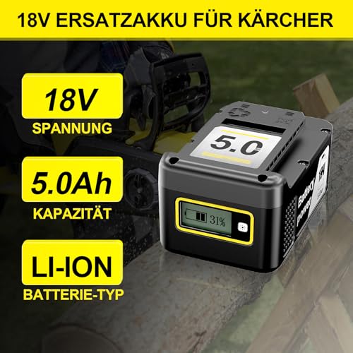 18V 5.0Ah Ersatzakku für Kärcher Battery Power 18/50 Akku Kompatibel mit Kärcher 18V Battery Power Werkzeugen