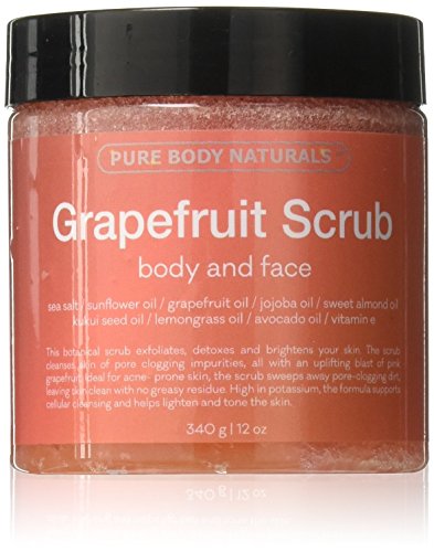 Exfoliating Grapefruit Body Scrub for Face and Body Exfoliating Scrub for Acne and Inflammation, 12 Ounce by Pure Body Naturals