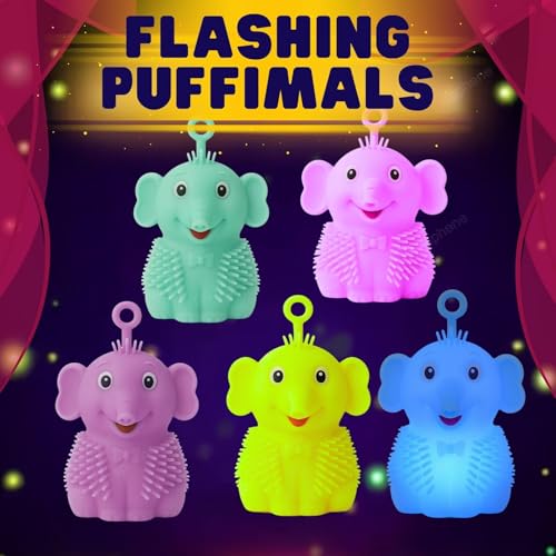 Image of GRAPHENE Flashing Squishy Stress Ball Soft Silicone Squeezable Puffer Sponge Ball Relief Toy Sensory Smiley LED Light Glowing Hair Elephant Sensory Fidget Toys for Kids Birthday Gift (Pack of 1)