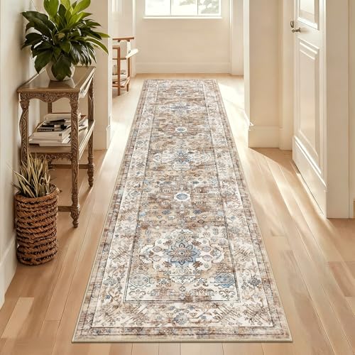 Enyhom Teppich Läufer 60 x 240cm Extra Lange Läufer Flur rutschfest Küchenläufer Maschine Waschbar Küche Bodenmatte für Eingang Schlafzimmer Treppe Badezimmer, Cremefarben