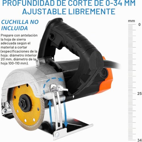 Miniatura 5 de Mxbaoheng 1000 W Cortadora De Azulejos Electrica Sin Hojas 0-45 Grados Maquina De Cortar Azulejos Con Agua Con Depósito De Agua Extraíble, Adaptada Para Azulejo De Cerámica Adaptada 100-110mm Hoja