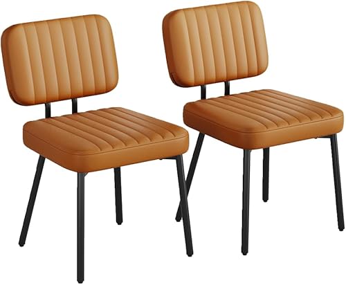 Miniatura 7 de Juego de 4 sillas de comedor, tapizadas de mediados de siglo, modernas, para cocina, comedor, con asiento acolchado de piel sintética y patas de