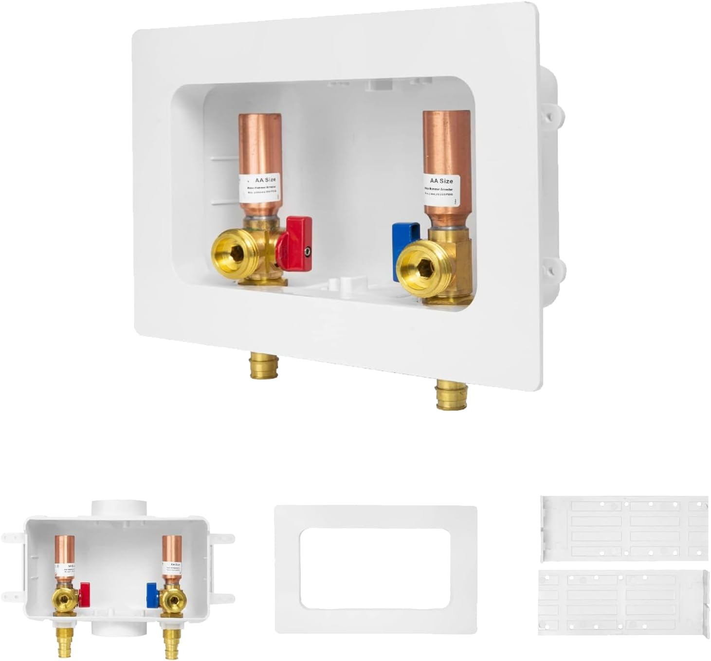 5-PACK GUOFIS Washing Machine Outlet Box with Center Drain,PEX Laundry Washer Box with Copper Water Hammer Arrestor (1/2"PEX-A Expansion Connection Inlet X 3/4"MHT Outlet)