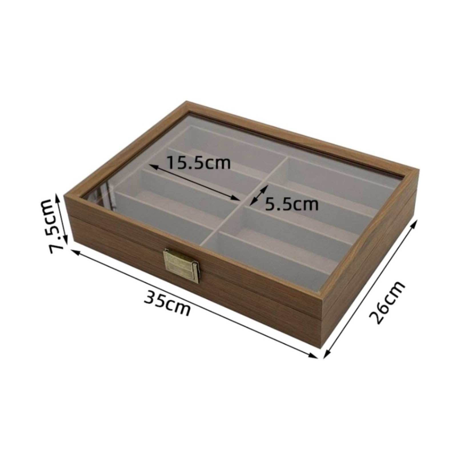Brillen Aufbewahrungskoffer Brillenetui Brillenorganizer mit Glasfenster Im Deckel Und Sicherem Messingriegel 8 Fächer Sanft Gepolsterte Einlage für