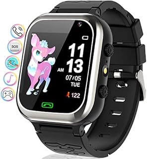 kaacly Smartwatch Kinder Telefonieren -Kinder Smartwatch mit SOS Schrittzähler Spiele Kamera Stoppuhr Wecker Touchscreen Taschenlampe Smartwatches Geburtstag für Jungen und Mädchen Geschenke (Black)
