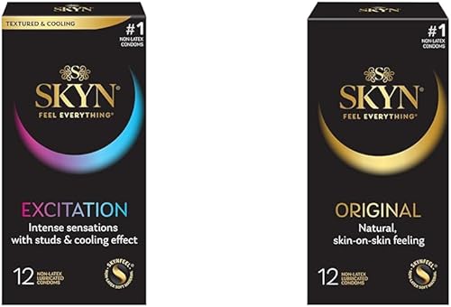 SKYN Excitation - Condones lubricados con tachuelas y preservativos lubricados SKYN 12 unidades sin látex