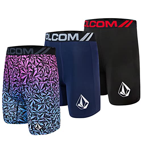 Volcom Mens Boxer Briefs 3 Pack Poly Spandex Performance Boxer Briefs Underwear (Black/Blue/Purple, Small)