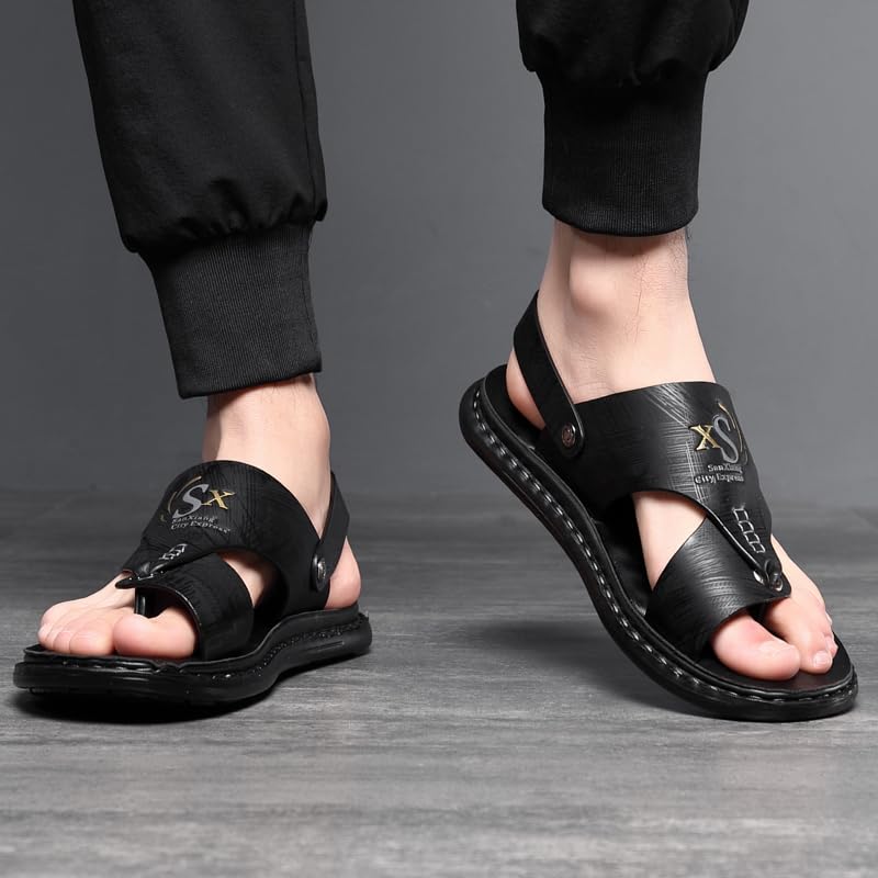 Men's Summer Outdoor Casual Stylish Flat Sandals, Comfortable Leather Flip-flops, Outdoor Wear in Spring and Summer3