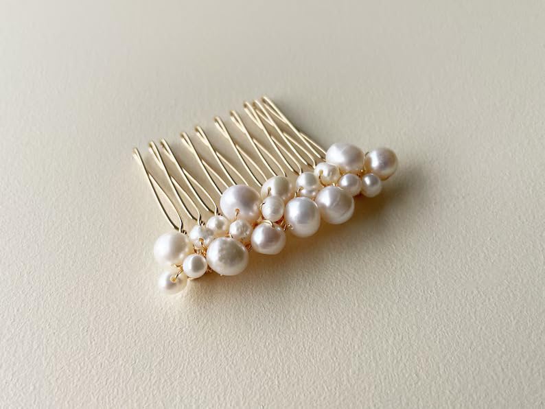 DORMITORRY 1 pc Freshwater Pearl Wedding Hair Comb, Mini Bridal Hair Comb, Gold Wedding Hair Piece, Hair Piece For Bride, Wedding Hair Comb, Bridal Wedding Hair Pin, Juda Bun Comb - Gold