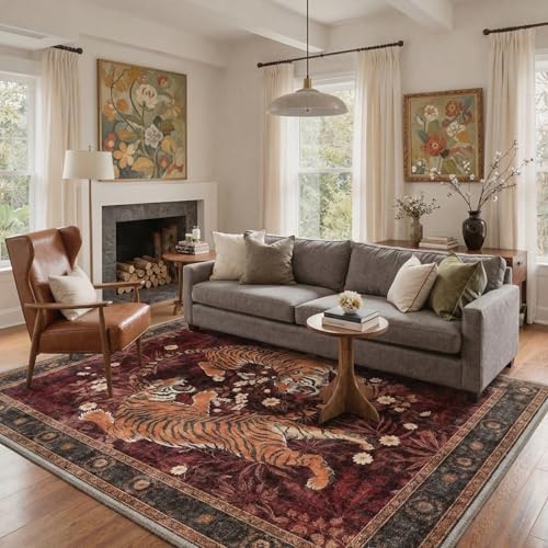 Bavni 3x5 Tiger Small Rug for Entryway Washable Indoor Door Mat Non Slip