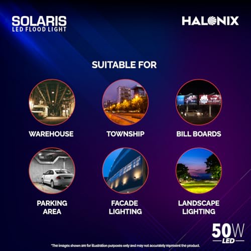 Halonix Aluminium 50W Waterproof Outdoor led Flood Light|Halogen Light, Focus Light for Garage, Parking, Shop -(Cool White)-Pack of 1|Short Circuit & Surge Protection. - Image 3