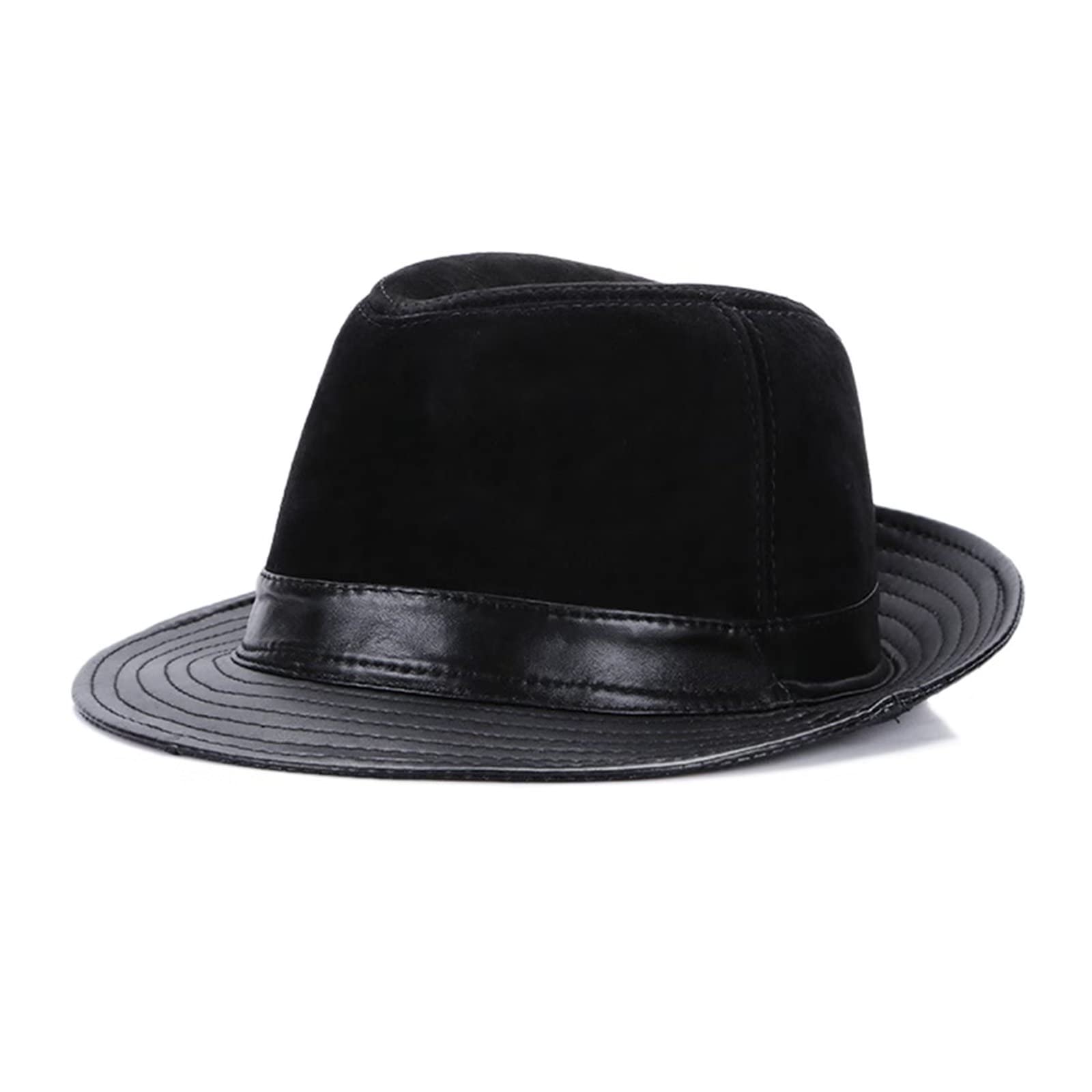 DongBao Cappello Fedora per Uomo Cappello Panama Trilby Cappello a Tesa Corta Cappello da Sole in Pelle Primavera Autunno Inverno