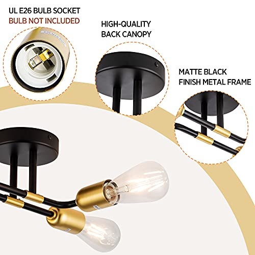 Adebime Semi Flush Mount Ceiling Light Fixture, 4-Lights Sputnik Chandelier, Black And Gold Mid Century Ceiling Light For Bedroom Dining Room Living Room, Ul Listed, E26 Base, Bulbs Not Included #TOP4