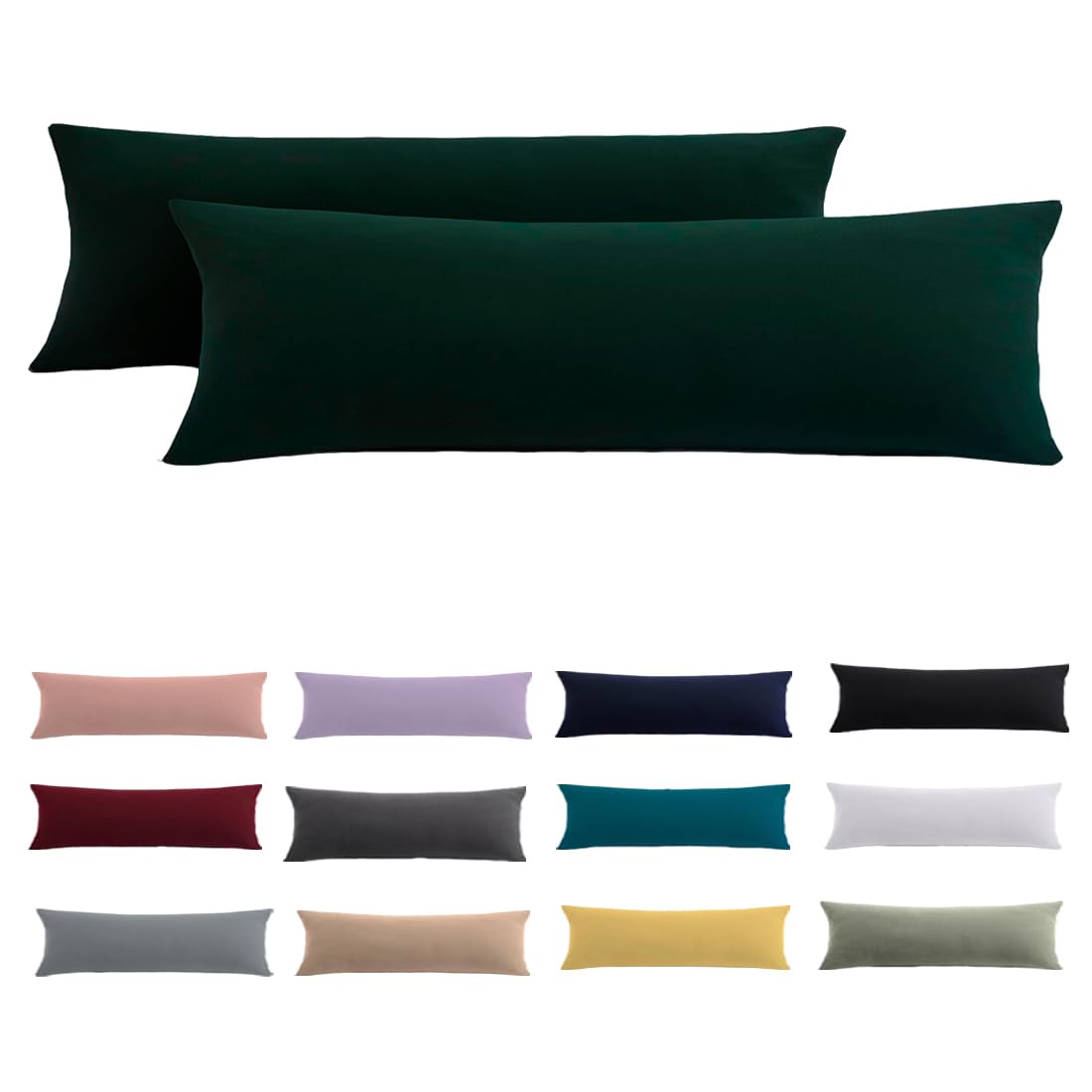 Beqnat Seitenschläferkissen Bezug 40x145 2er Set - Dunkelgrüne Kissenbezug 145x40 mit Reißverschluss 100% Mikrofaser Resistent und Hypoallergen Kopfkissenbezug für Seitenschläferkissen