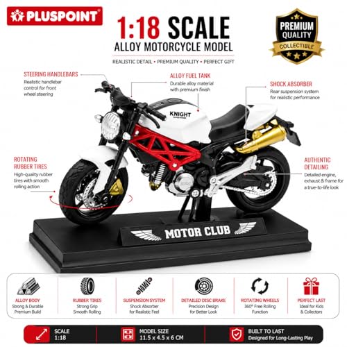 Image of PLUSPOINT Die cast Motorcycle Toy Bike Scale Model Vehicles Alloy Simulation Superbike Also for Car Dashboard Kids Adult Alloy Highly Simulation Model Vehicle Motorbike Street Machine Kids Toy Gift