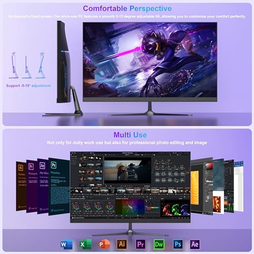 Image of 23.8 inch FHD All-in-One Computer Core i7 Processor (Max 3.0GHz) Sleek Black All-in-One Desktop PC 16GB DDR 512GB SSD with Bluetooth 5.3&WiFi 6 High-Definition Display for Home Office Study