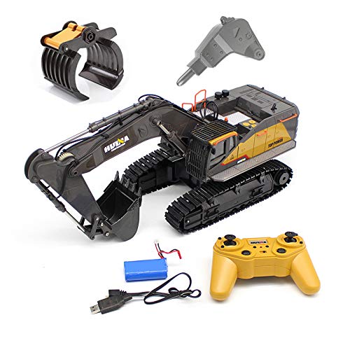 Alician Funtoy for HuiNa 1:14 1592 RC Alloy Excavator 22CH Big RC Trucks Simulation Excavator Remote Control Vehicle Replaceable Bucket Toy for Boys