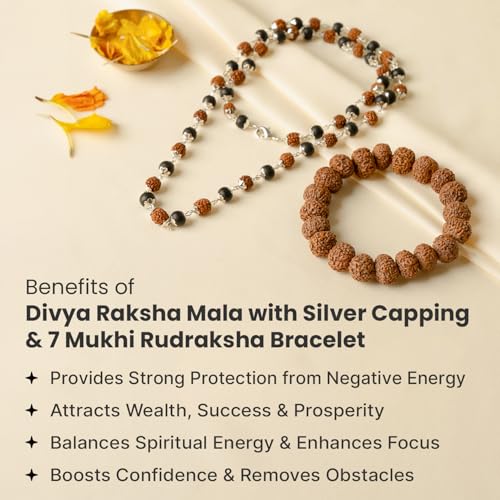 Image of Astrotalk Divya Raksha Rudraksha & Karungali Mala with 7 Mukhi Rudraksha Bracelet | Spiritual Protection, Blessings & Wealth | Natural Ebony Wood Mala | Gift for Man & Woman