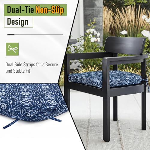 Image of Basic Beyond Outdoor Chair Cushions Set of 4, Outdoor Cushions for Patio Furniture, Water Resistant Patio Chair Cushions with 2 Ties, 17x16x2, Blue Circles