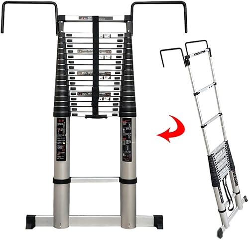 Miniatura 1 de Escaleras telescópicas portátiles y plegables de fibra de vidrio, escalera telescópica no conductora, telescópica para uso diario o de emergencia,