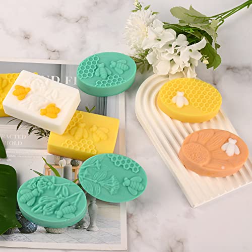 Image of Sakolla 2 Pack 6 Cavity Bee Silicone Soap Molds Rectangle Oval Honeycomb Silicone Molds Loaf Handmade Molds for Soap Making Supplies DIY Wax Melts, Beeswax, Cake Chocolate Bakeware