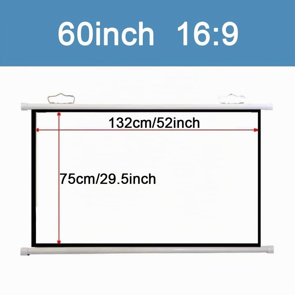 Ecran Projecteur Manuel Enroulable Écran De Projection Mural 40 50 60 Pouces HD 4K Écran Videoprojecteur Home Cinéma pour Intérieur Extérieur, Format 4:3 16:9(60 inch (16:9))