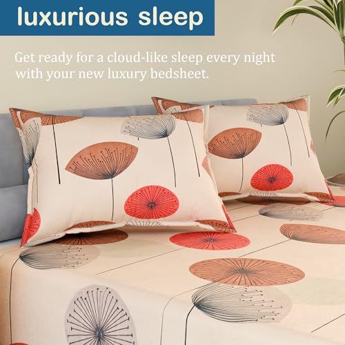 Image of Kuber Industries Cotton 160 TC Double Bedsheet With 2 Pillow Covers | Machine Washable Soft Bedsheet For Living Room, Home & Hotels | Flower Print - Cream & Maroon