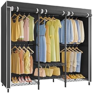 VIPEK V5C SE Covered Garment Rack Heavy Duty Clothes Rack with Cover Roll-up, Metal Closet Organizer, Portable Closet for Hanging Clothes Wardrobe Closets Storage, Black Clothing Rack with Black Cover