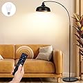 Arch Floor Lamps with Remote - Dimmable Floor Lamp 70”, Black Tall Lamp with 360° Adjustable Hanging Metal Shade, Arc Lamps Floor Standing with 9W Bulb, Over Couch Lamps for Living Room, Foot Switch