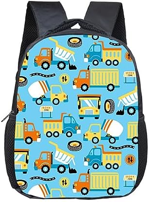 Zaino Scuola Elementare Per Bambini E Bambine Con Camion 3D, Leggero, Multicolore, Doppio Scomparto. Spallacci Imbottiti, Tessuto Oxford, 30x24x10cm. Cielo Blu.