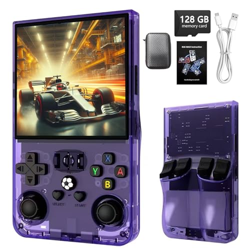 Console de Jeu Portable, Console Retro Gaming Écran IPS 4 Pouces,22000+ Jeux Préinstallés, Licence Linux 2.0,Multiplayer + 4 Rear Triggers R1/L1 R2/L2, 128Go Carte TF Incluse(Violet)