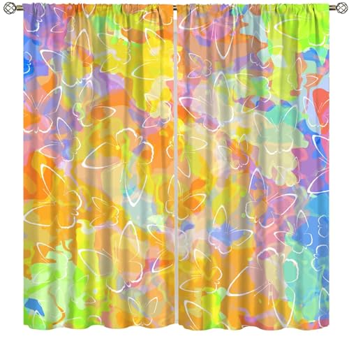 Focusbrite Butterfly Curtains,Colorful Butterfly Print Curtains for Children Boys Girls Bedroom Living Room Kitchen Window Drapes Set 2 Panels,42x45 Inches