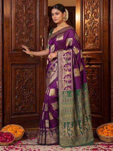 Image of AKHILAM Women's Kanjivaram Pure Soft Silk Saree For Women Saree With Unstitched Blouse Piece |Soft banarasi saree for women|silk saree pure silk