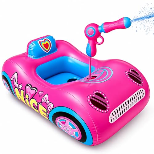 Kids Pool Float with Water Gun, 3-Layer Safety Seat Inflatable Toddler Float for Girls Ages 3-8, Pink Summer Swimming Pool Toys for Kids, Pool Party Beach Vacation Water Toy. Repair Patches Included