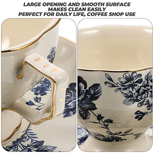 Upkoch Vintage Ceramic Tea Cups Royal Bone China Cup With Saucer Floral Coffee Mugs Decorative Drinkware Tea Party Supplies For Tea Coffee Drinks Blue #TOP7
