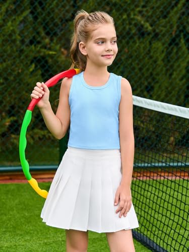 Image of Haloumoning Girls Tank Tops Kids Athletic Ribbed Knit Sleeveless Crop Tops Basic Camisole 5-14 Years