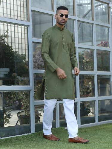Image of KRAFT INDIA Men's Cotton Kurta Pyjama Set | Woven Design Traditional Ethnic Wear | Festive, Wedding & Casual Outfit | Comfortable & Breathable Fabric