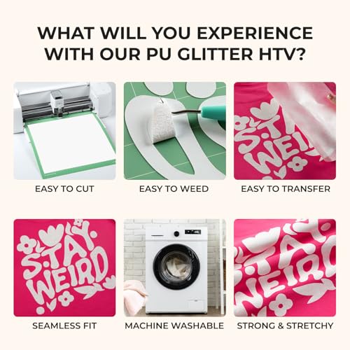 Image of HTVRONT White Glitter HTV Vinyl Roll - 10 inch x 8ft Glitter Heat Transfer Vinyl for T Shirts, Glitter Iron on Vinyl Compatible with Cricut Cutting Machine - Easy to Use for Iron on Design (Rainbow White)