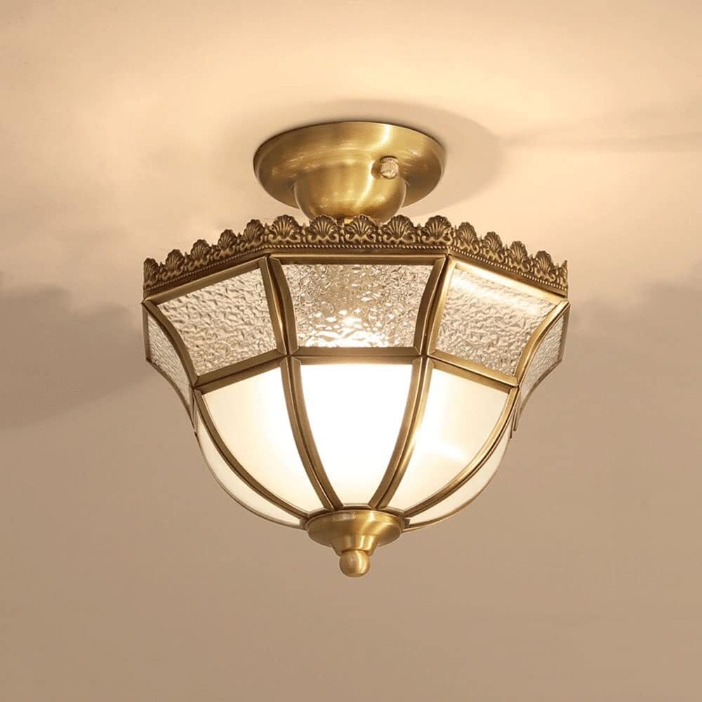 LYOUAE Retro Copper Glass Ceiling Light European Style Dome Ceiling Lamp