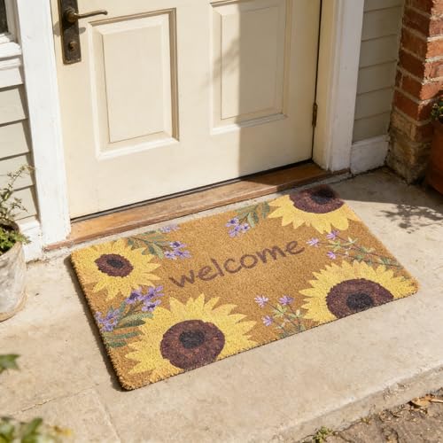 Door Mat Indoor Outdoor Entrance 40x60 cm Faux Coir Front Door Mats with Thick Bristles Decorative Colorful Spring Flower Doormat Inside Non Slip Backing Outside Welcome Rug for Door Decor Small
