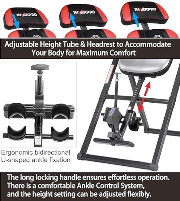 Model AR Advanced Heat and Massage Heavy Duty Deluxe Inversion Table,320 lb Capacity,Black/Red