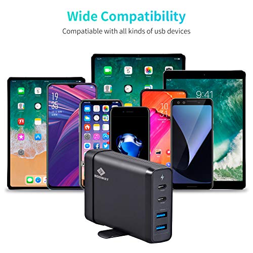 USB C Wall Charger, E EGOWAY 4-Port Charger with 60W & 18W USB C PD Power Delivery Adapter and Dual USB A Ports-12W