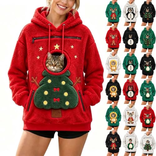 Christmas Pet Pouch Hoodie Wearable Cat Pouch Sweatshirt with Zipper Pouch - image 1